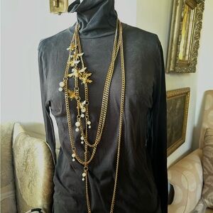 Turn Vintage brass chain necklace with vintage bee charms and creamy white beads